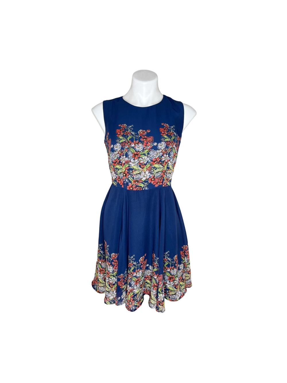 MAISON JULES Blue Floral Print Sleeveless Mini Dress Size Small